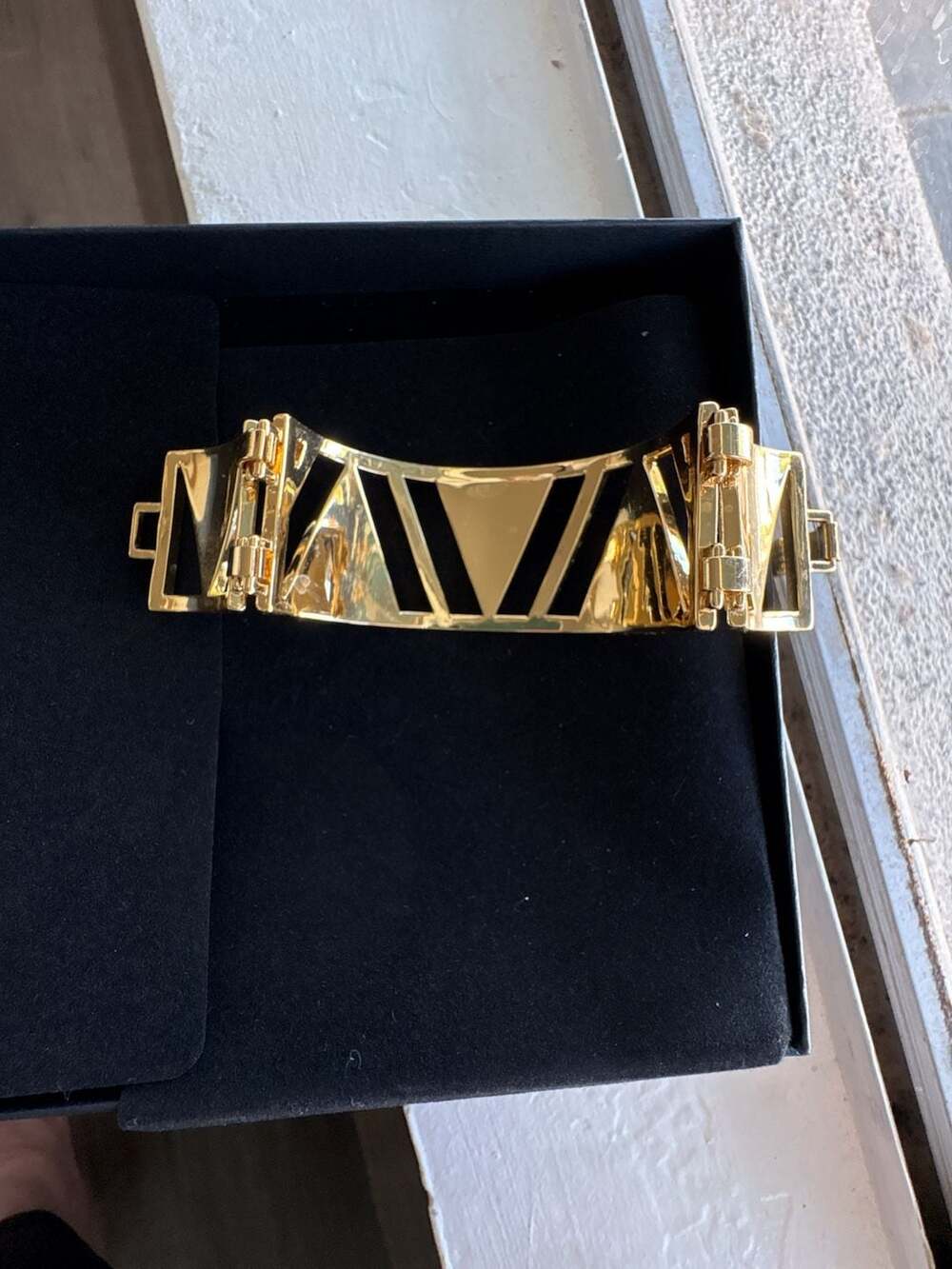 Juicy Couture Gold-Tone Geometric Art Deco Style Crystal Cuff Bracelet - Picture 5 of 6
